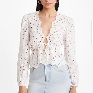 Express White Eyelet Tie-Front Peplum Blouse